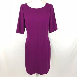 Tahari elbow shift career dress pockets magenta 8